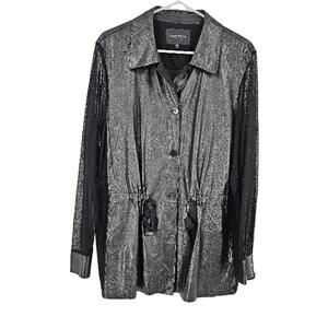 Lafayette 148 Shirt Jacket Black Lambskin Faux Leather Sheer Button Down Size XL